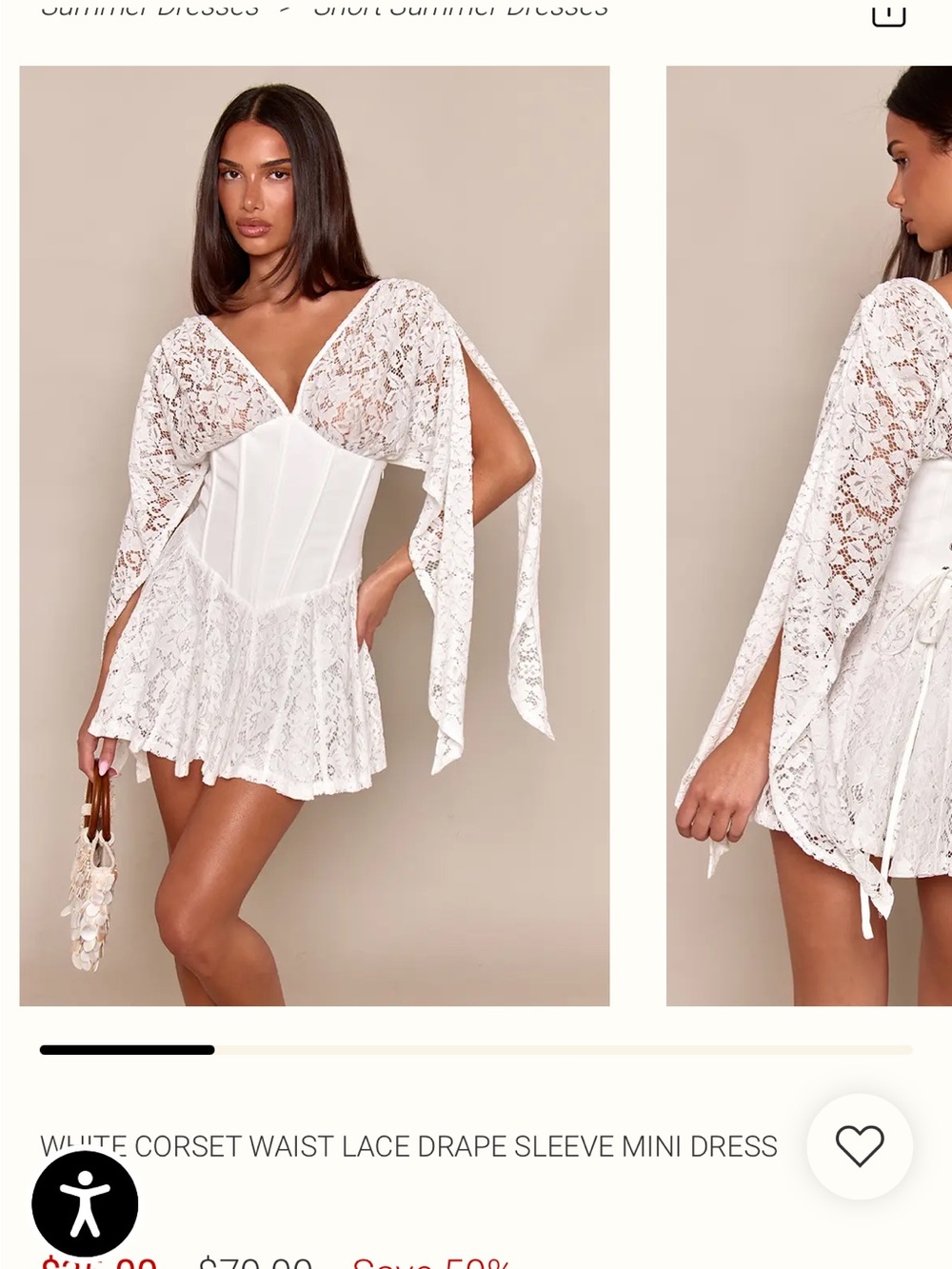 PrettyLittleThing White Lace Corset Drape Sleeve Mini Coverup